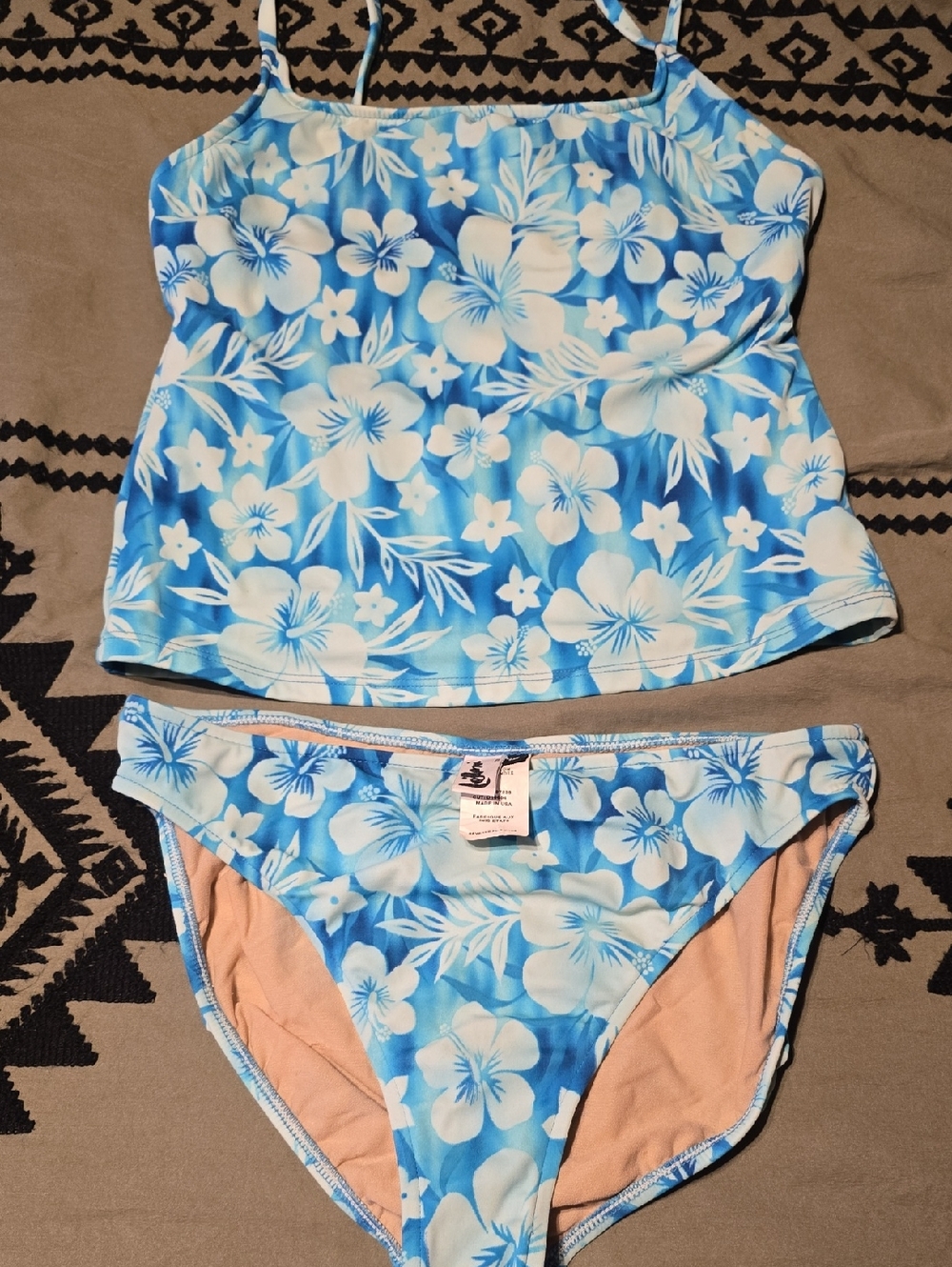 Girls Blue Floral Tankini Bikini Set